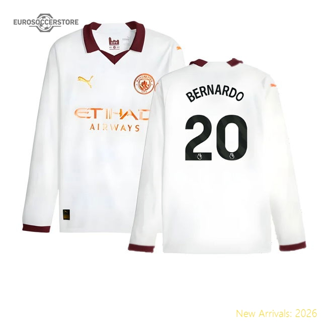 2023-2024 Man City Long Sleeve Away Shirt (BERNARDO 20)-Football Jersey Hub