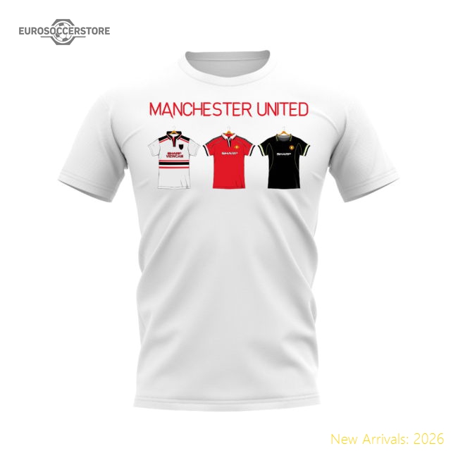Manchester United 1998-1999 Retro Shirt T-shirt - Text (White)-Football Jersey Hub