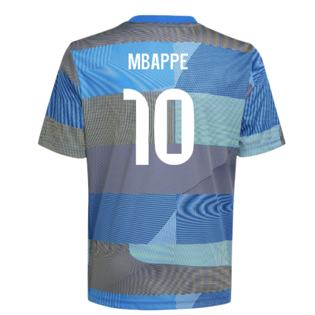 2025-2026 Real Madrid Pre-Match Shirt (Blue) - Kids (Mbappe 10)-Football Shirts Shop