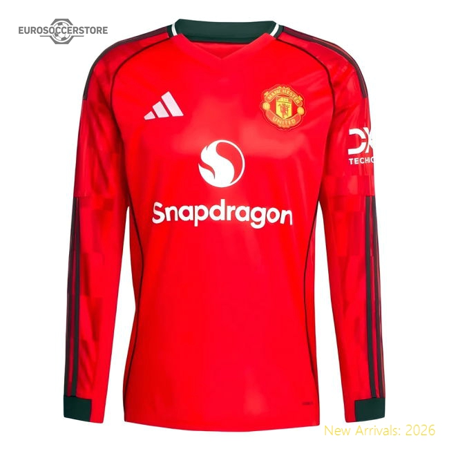 2025-2026 Man Utd Long Sleeve Home Shirt-Football Jersey Hub