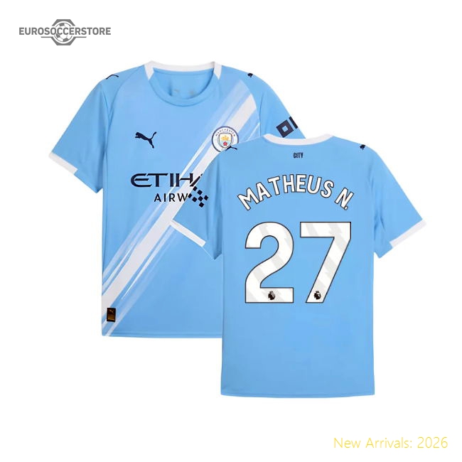 2025-2026 Man City Home Shirt (Matheus N. 27)-Football Shirts Shop