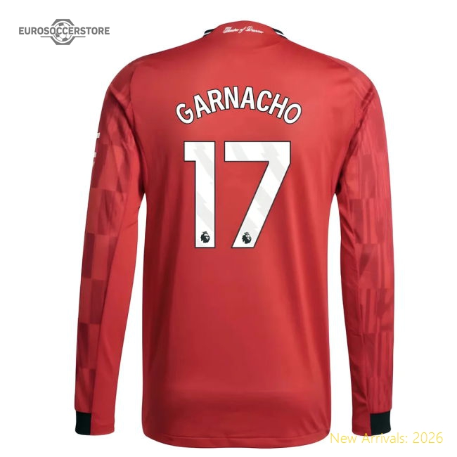 2025-2026 Man Utd Authentic Long Sleeve Home Shirt (Garnacho 17)-Football Jersey Hub