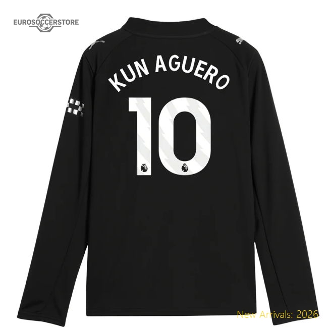 2025-2026 Man City Long Sleeve Away Shirt (Kids) (Kun Aguero 10)-Football Jersey Hub