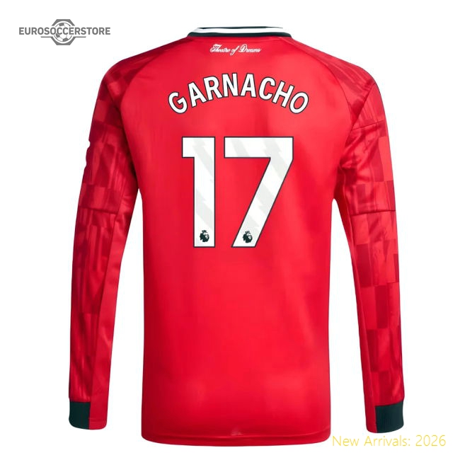 2025-2026 Man Utd Long Sleeve Home Shirt (Kids) (Garnacho 17)-Football Jersey Hub