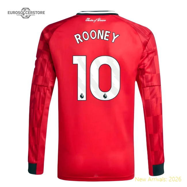 2025-2026 Man Utd Long Sleeve Home Shirt (Kids) (Rooney 10)-Football Jersey Hub