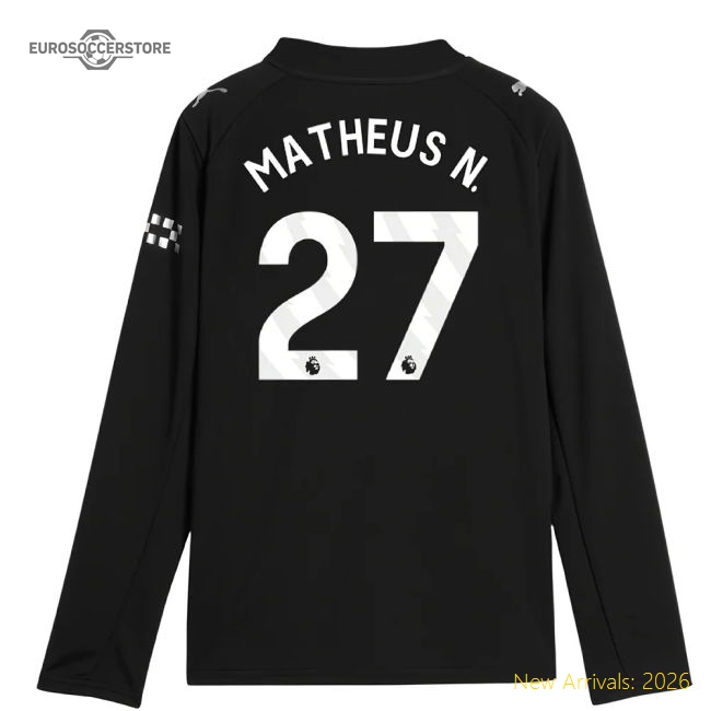2025-2026 Man City Long Sleeve Away Shirt (Kids) (Matheus N. 27)-Football Jersey Hub