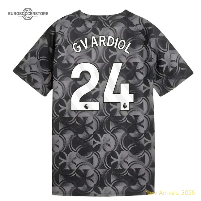 2025-2026 Man City Warm Up Jersey (Black) - Kids (Gvardiol 24)-Football Shirts Shop