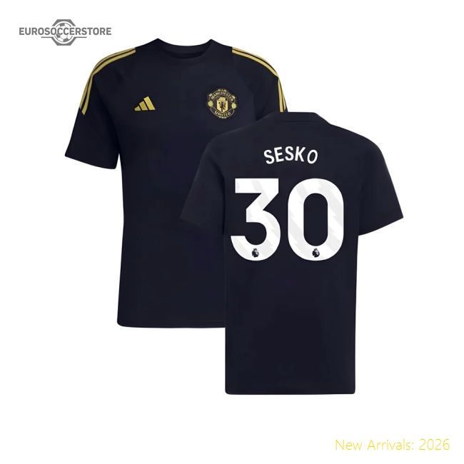 2025-2026 Man Utd EU Training Tee (Black) (Sesko 30)-Football Jersey Hub