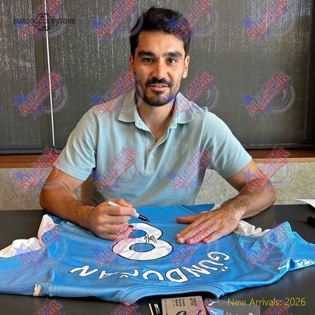 Manchester City FC Gundogan Signed Shirt & Medal (Framed)-Football Shirts Shop