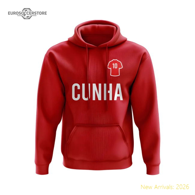 Matheus Cunha Man United Number Hoody (Red)-Football Jersey Hub