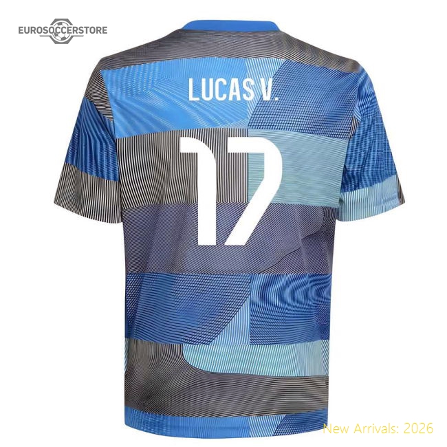 2025-2026 Real Madrid Pre-Match Shirt (Blue) - Kids (Lucas V. 17)-Football Shirts Shop