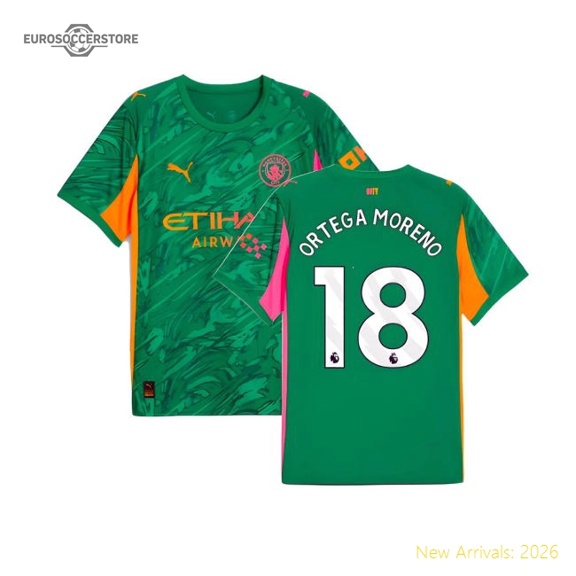 2025-2026 Man City Goalkeeper Away Shirt (Green) (Ortega Moreno 18)-Football Jersey Hub