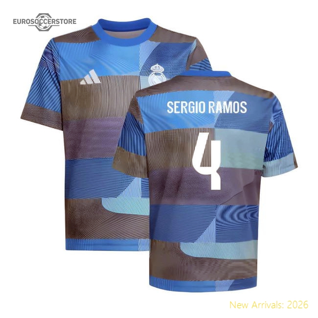 2025-2026 Real Madrid Pre-Match Shirt (Blue) - Kids (Sergio Ramos 4)-Football Shirts Shop