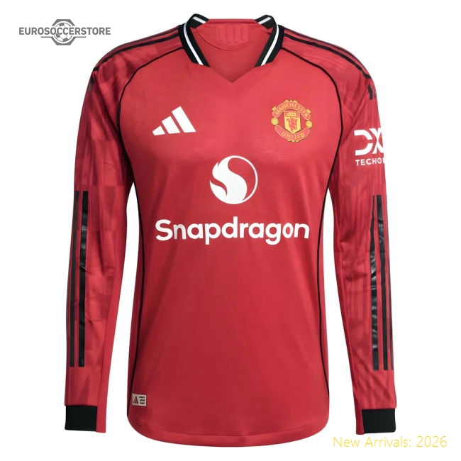 2025-2026 Man Utd Authentic Long Sleeve Home Shirt (Yoro 15)-Football Jersey Hub