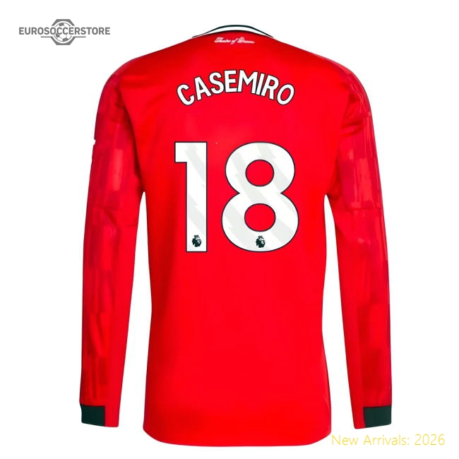2025-2026 Man Utd Long Sleeve Home Shirt (Casemiro 18)-Football Jersey Hub