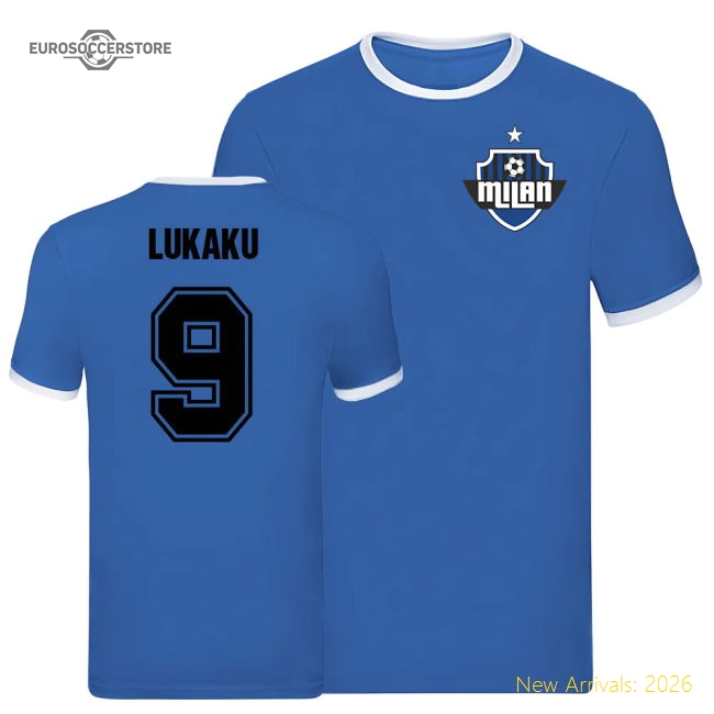 Romelu Lukaku Inter Milan Ringer Tee (Blue)-Football Shirts Shop