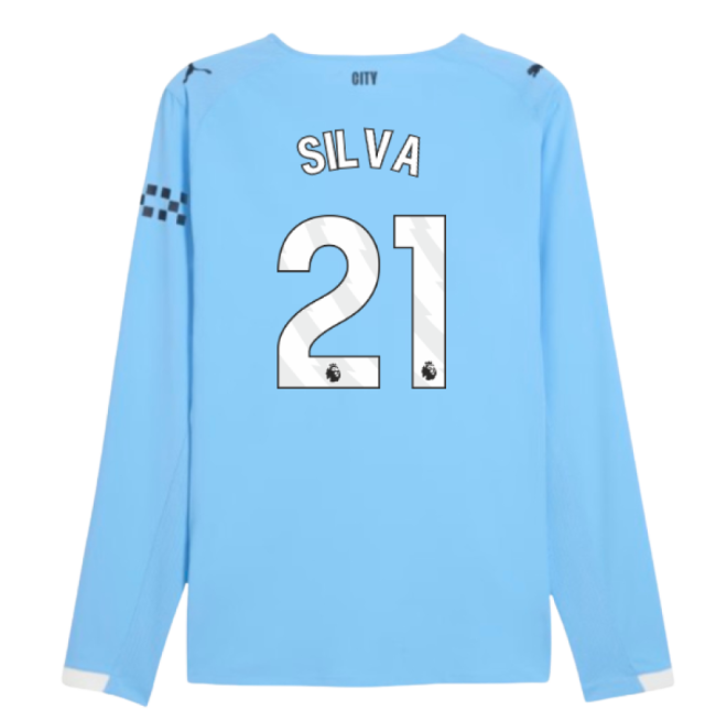 2025-2026 Man City Authentic Long Sleeve Home Shirt (Silva 21)-Football Shirts Shop