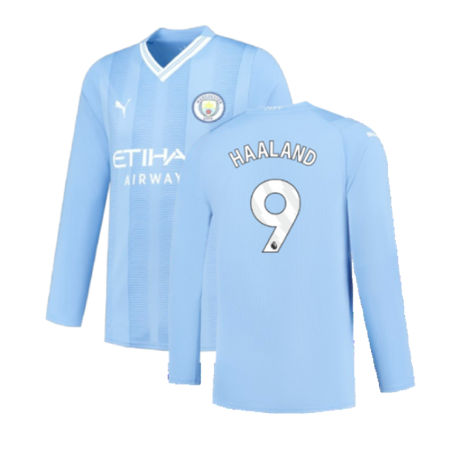 Manchester City 2023-2024 Puma Home Long Sleeved Shirt (S) (Good) (HAALAND 9)-PitchVibe Kits