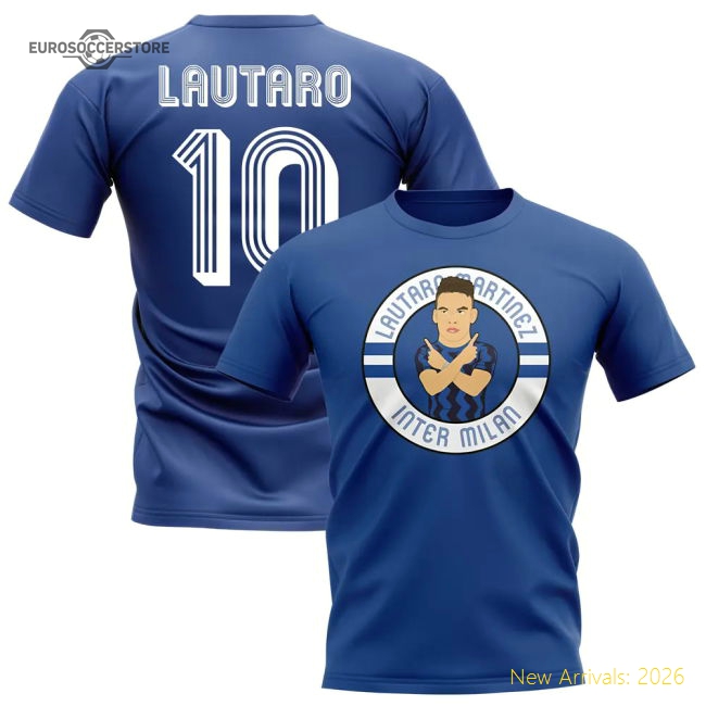 Lautaro Martínez Inter Milan Illustration T-Shirt (Royal)-Football Shirts Shop
