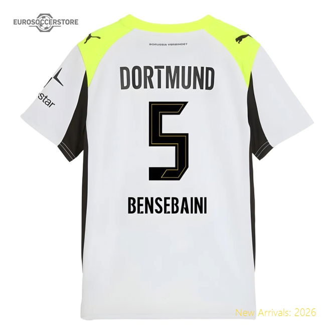 2025-2026 Borussia Dortmund Away Shirt (Kids) (Bensebaini 5)-Football Jersey Hub