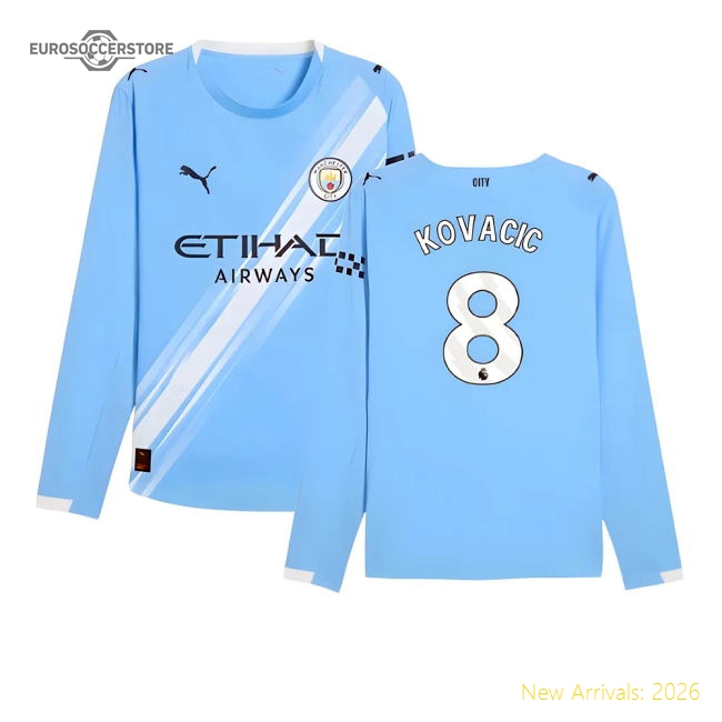 2025-2026 Man City Authentic Long Sleeve Home Shirt (Kovacic 8)-Football Shirts Shop