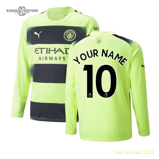 2022-2023 Man City Long Sleeve Third Shirt (Your Name)-Football Jersey Hub