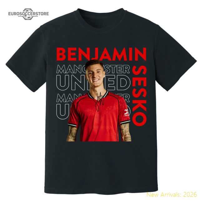 Benjamin Sesko Man United New Signing T-Shirt (Black)-Football Jersey Hub