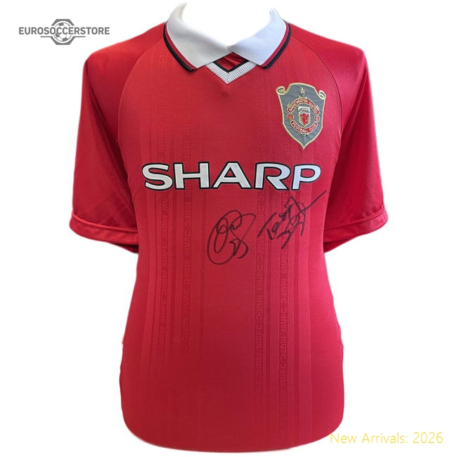Manchester United FC 1999 Solskjaer & Sheringham Signed Shirt-Football Jersey Hub