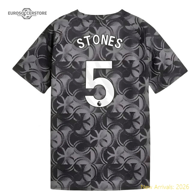 2025-2026 Man City Warm Up Jersey (Black) - Kids (Stones 5)-Football Shirts Shop