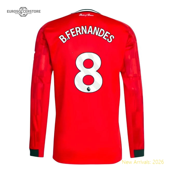 2025-2026 Man Utd Long Sleeve Home Shirt (B.Fernandes 8)-Football Jersey Hub