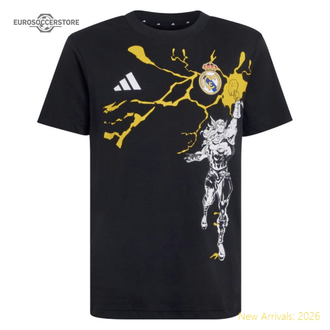 2025-2026 Real Madrid Marvel Tee (Black) - Kids (Your Name)-BuySoccerJersey Hub