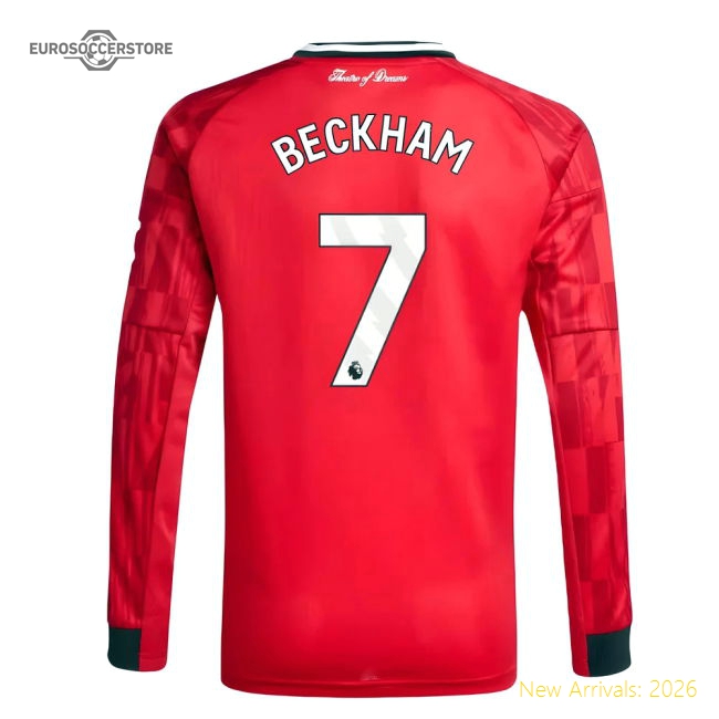 2025-2026 Man Utd Long Sleeve Home Shirt (Kids) (Beckham 7)-Football Jersey Hub