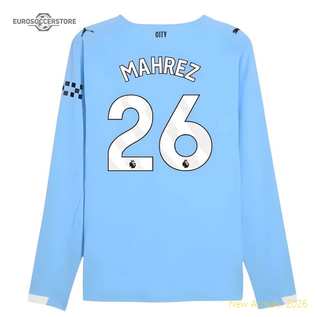 2025-2026 Man City Authentic Long Sleeve Home Shirt (Mahrez 26)-Football Shirts Shop
