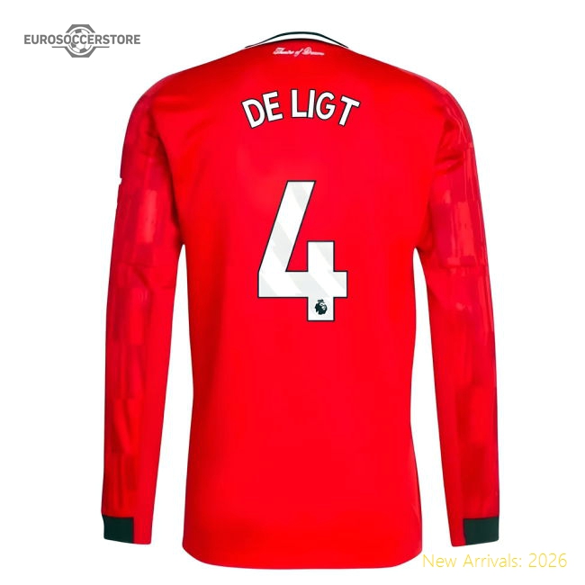 2025-2026 Man Utd Long Sleeve Home Shirt (De Ligt 4)-Football Jersey Hub
