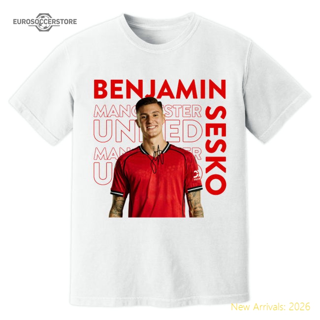 Benjamin Sesko Man United New Signing T-Shirt (White)-Football Jersey Hub