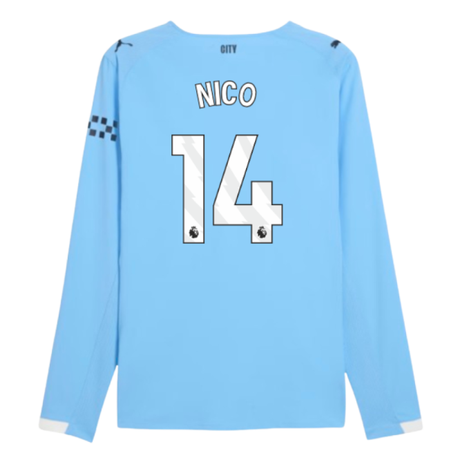 2025-2026 Man City Authentic Long Sleeve Home Shirt (Nico 14)-Football Shirts Shop