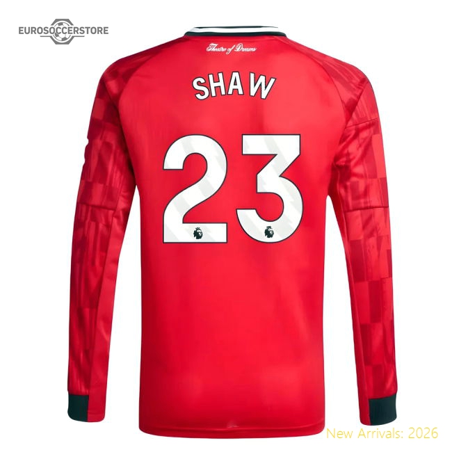 2025-2026 Man Utd Long Sleeve Home Shirt (Kids) (Shaw 23)-Football Jersey Hub