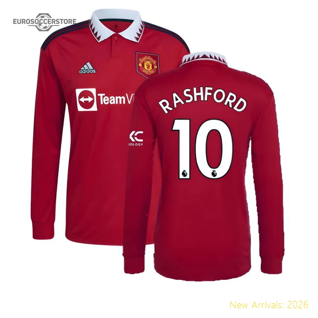 2022-2023 Man Utd Long Sleeve Home Shirt (RASHFORD 10)-Football Jersey Hub