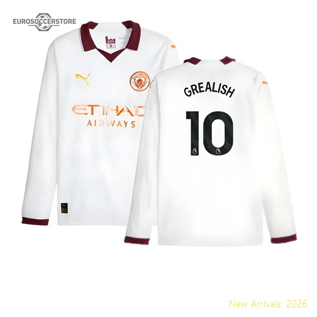 2023-2024 Man City Long Sleeve Away Shirt (GREALISH 10)-Football Jersey Hub