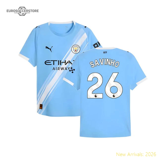 2025-2026 Man City Authentic Home Shirt (Savinho 26)-Football Shirts Shop
