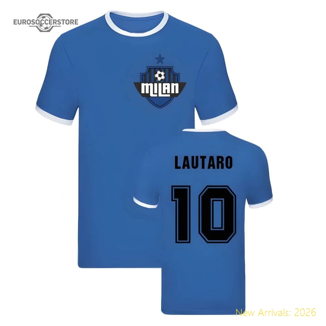 Lautaro Martinez Milan Ringer Tee (Blue)-Football Shirts Shop