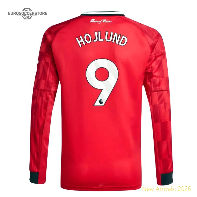 2025-2026 Man Utd Long Sleeve Home Shirt (Kids) (Hojlund 9)-Football Jersey Hub