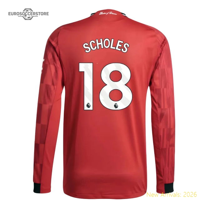 2025-2026 Man Utd Authentic Long Sleeve Home Shirt (Scholes 18)-Football Jersey Hub