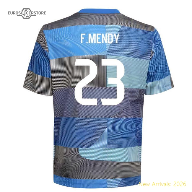 2025-2026 Real Madrid Pre-Match Shirt (Blue) - Kids (F.Mendy 23)-Football Shirts Shop