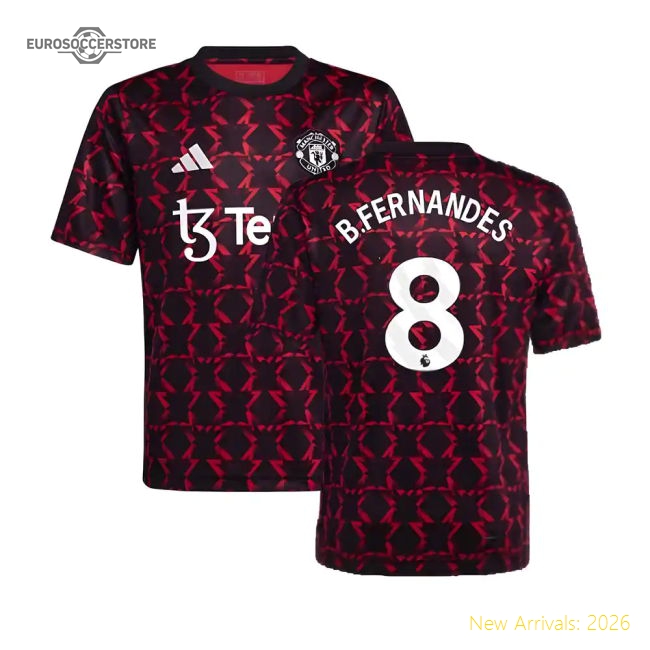 2024-2025 Man Utd Pre-Match Shirt (Black) - Kids (B.Fernandes 8)-Football Jersey Hub