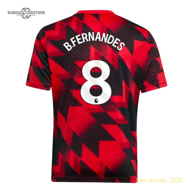 2025-2026 Man Utd Pre-Match Shirt (Red) - Kids (B.Fernandes 8)-Football Jersey Hub