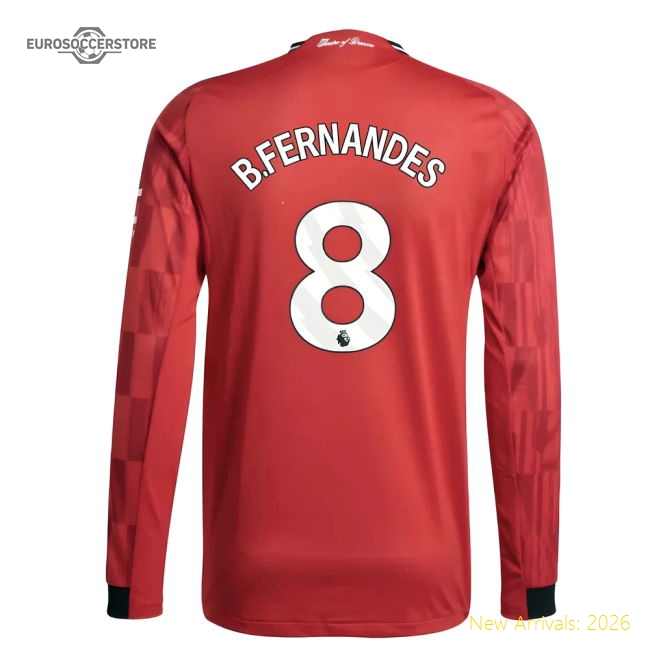 2025-2026 Man Utd Authentic Long Sleeve Home Shirt (B.Fernandes 8)-Football Jersey Hub