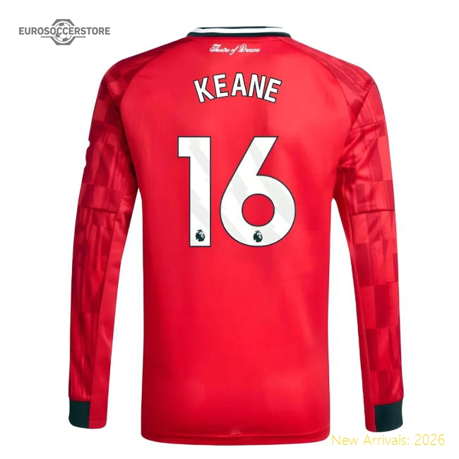 2025-2026 Man Utd Long Sleeve Home Shirt (Kids) (Keane 16)-Football Jersey Hub
