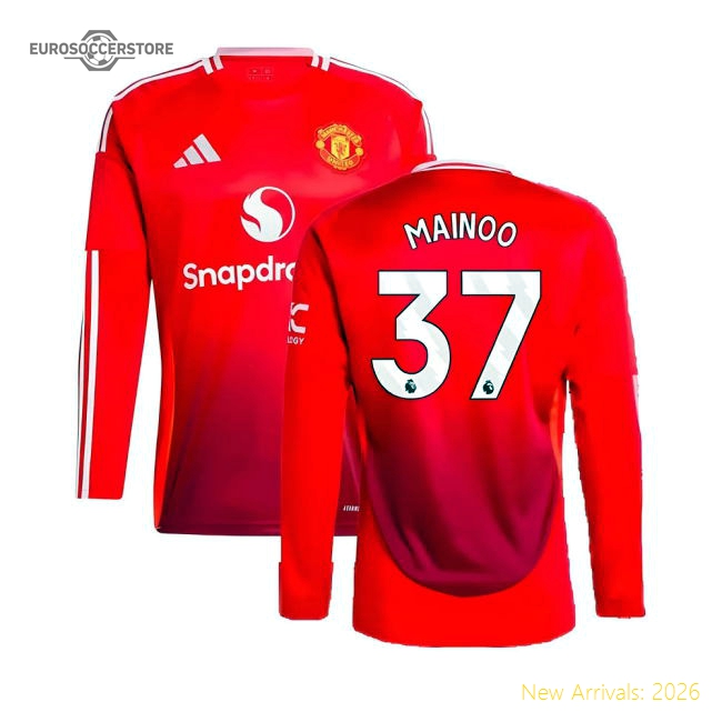 2024-2025 Man Utd Long Sleeve Home Shirt (Mainoo 37)-Football Jersey Hub