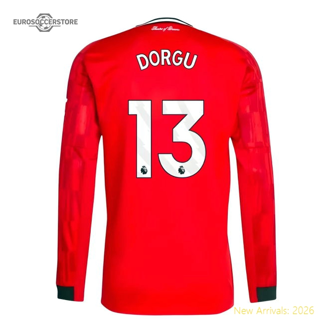 2025-2026 Man Utd Long Sleeve Home Shirt (Dorgu 13)-Football Jersey Hub